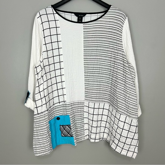 Ali Miles Crinkle Knit Tunic Top Women’s Size XL Art to Wear Pocket Roll Tabs - Picture 1 of 8